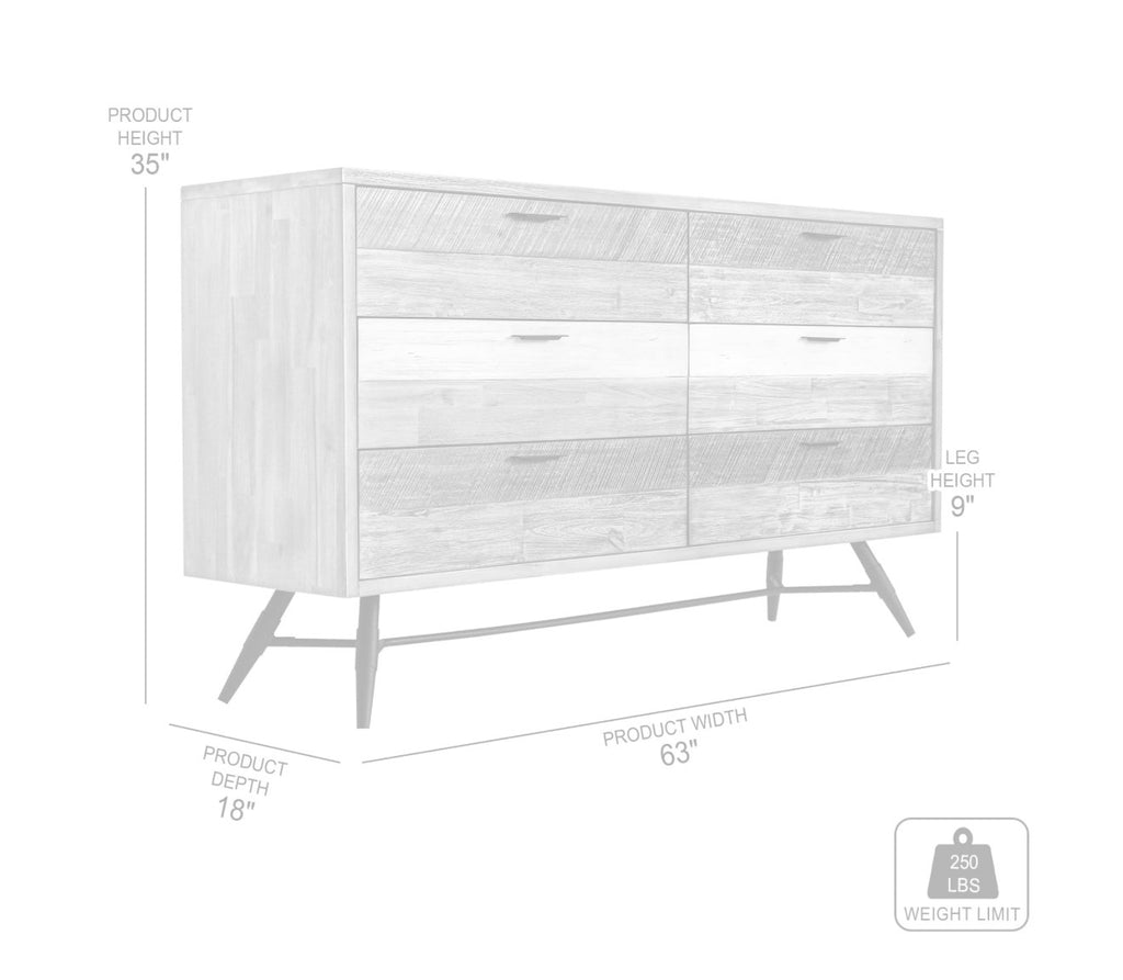 Armen Living Bridges 6-Drawer Dresser in Two-Tone Acacia Wood