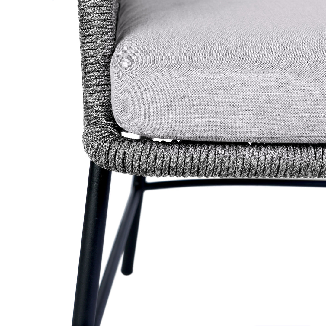 Armen Living Frinton and Ditas 5 Piece Dining Set in Dark Eucalyptus and Metal with Gray Rope