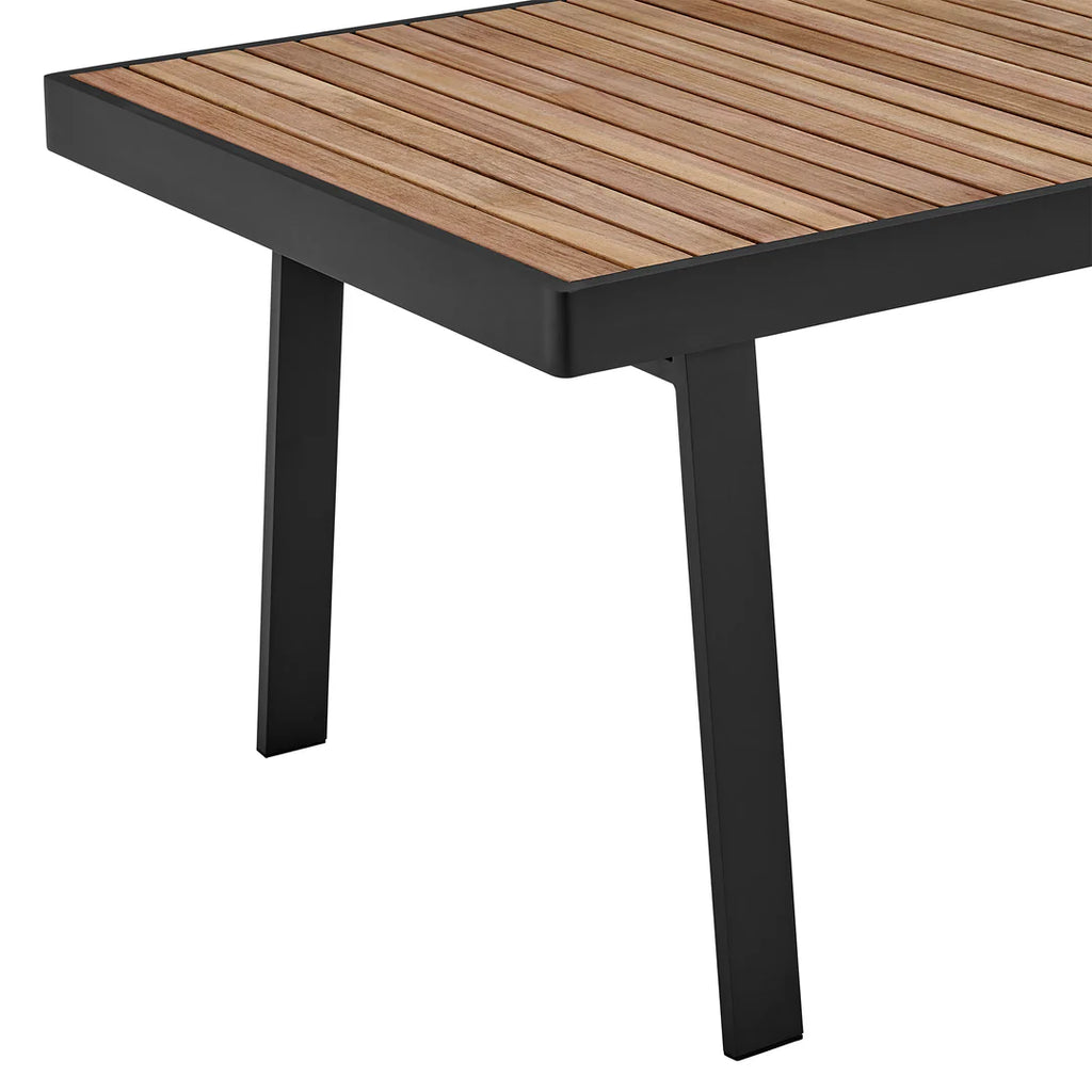 Armen Living Nofi Outdoor Patio Dining Table in Charcoal Finish with Teak Wood Top