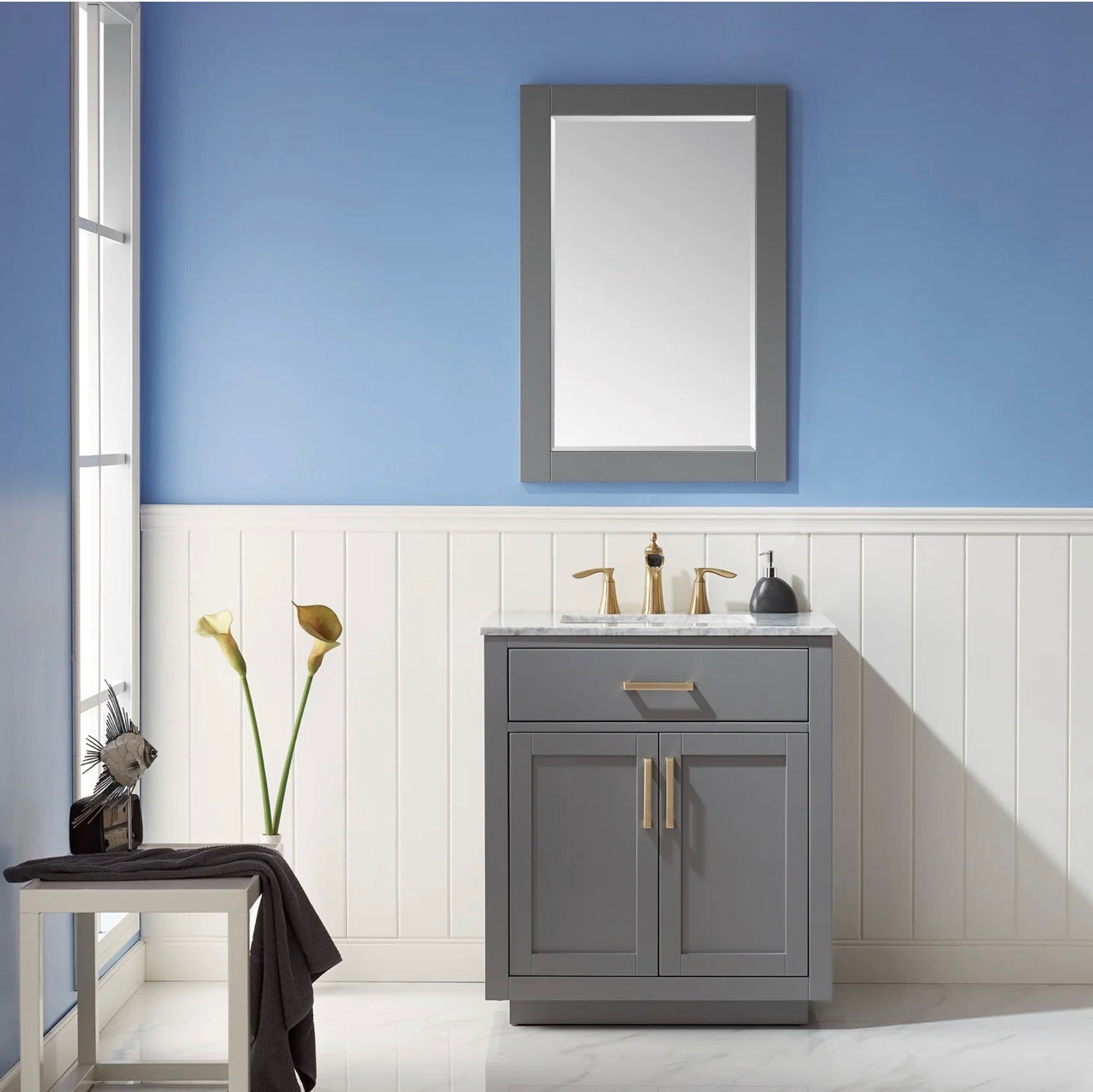 Altair Ivy 30" Single Bathroom Vanity Set and Carrara Marble Countertop