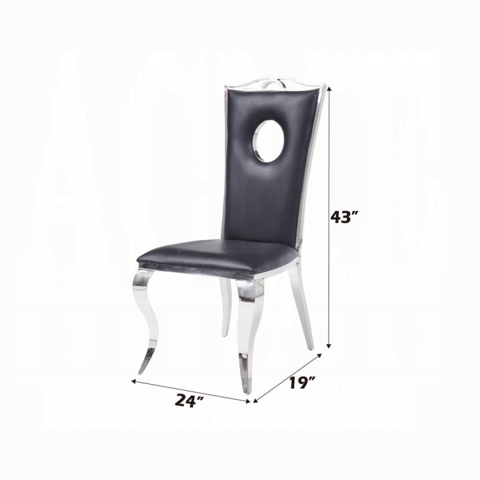 ACME Black Synthetic Leather & Stainless Steel Cyrene Side Chair (Set-2)