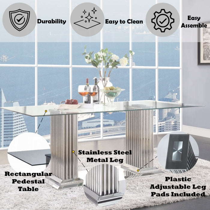 ACME Clear Glass Top & Stainless Steel Cyrene Dining Table