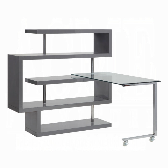 ACME  Grey Buck II Writing Desk W/Bookshelf