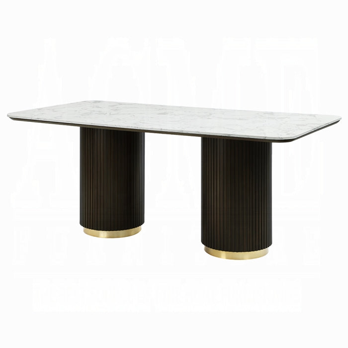 ACME Clayten Dining Table w/ White NaturalMarble Top & Espresso