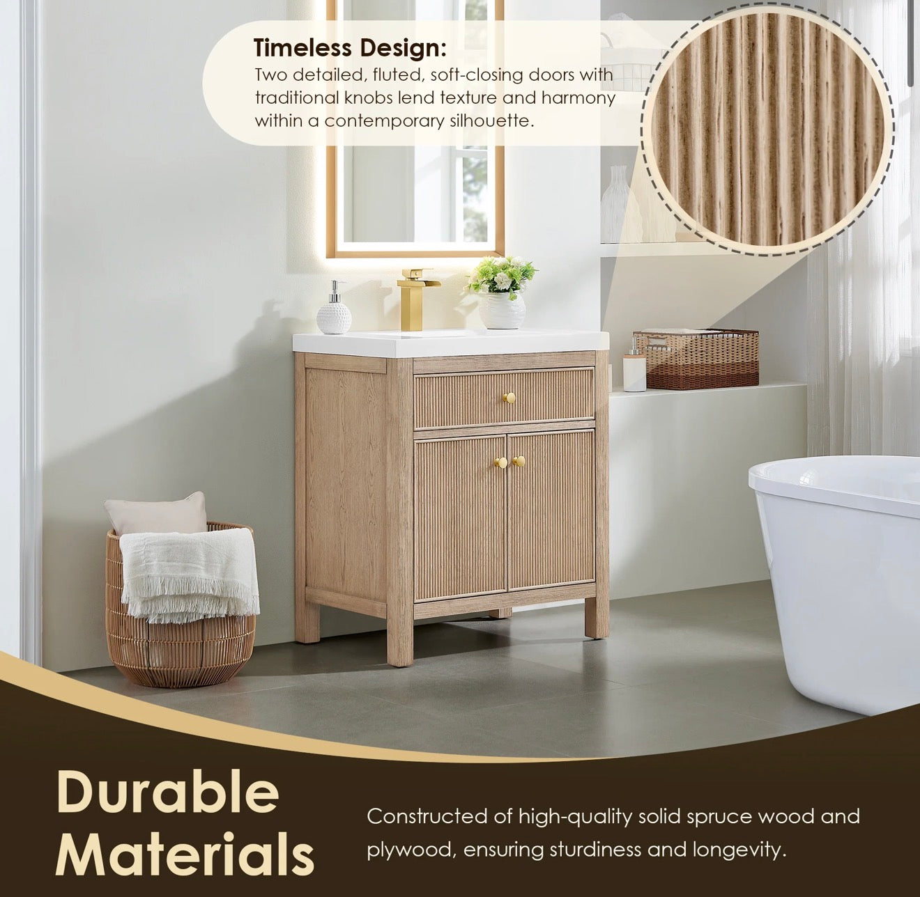 Altair Cerrito 30” single bathroom vanity with white Engineered stone integrated sink without mirror