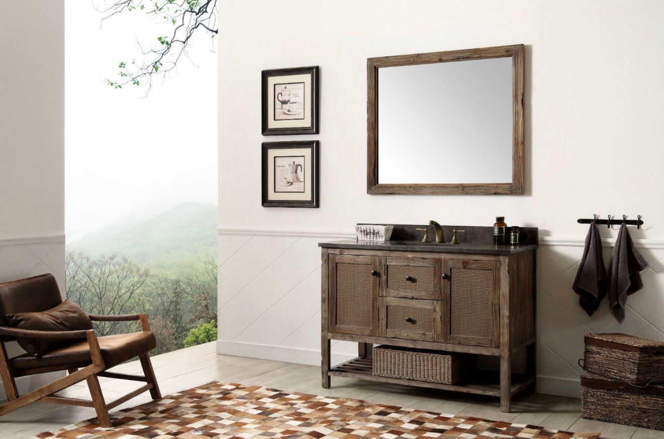 Legion Furniture Solid Wood Bathroom Vanity with Natural Moon Stone Top – Brown Rustic (36", 48", 60")
