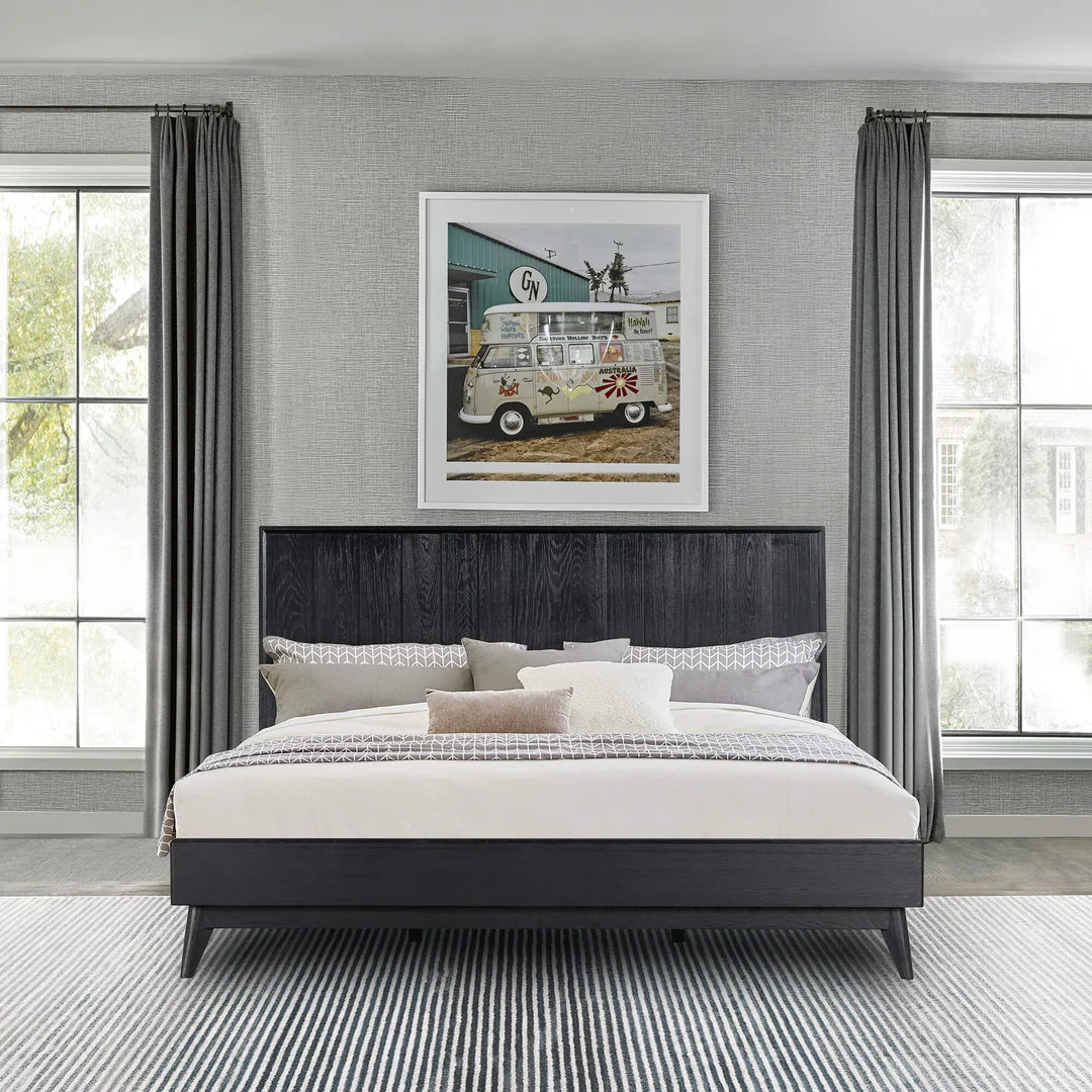 Armen Living Carnaby Platform Bed Frame in Black Brushed Oak