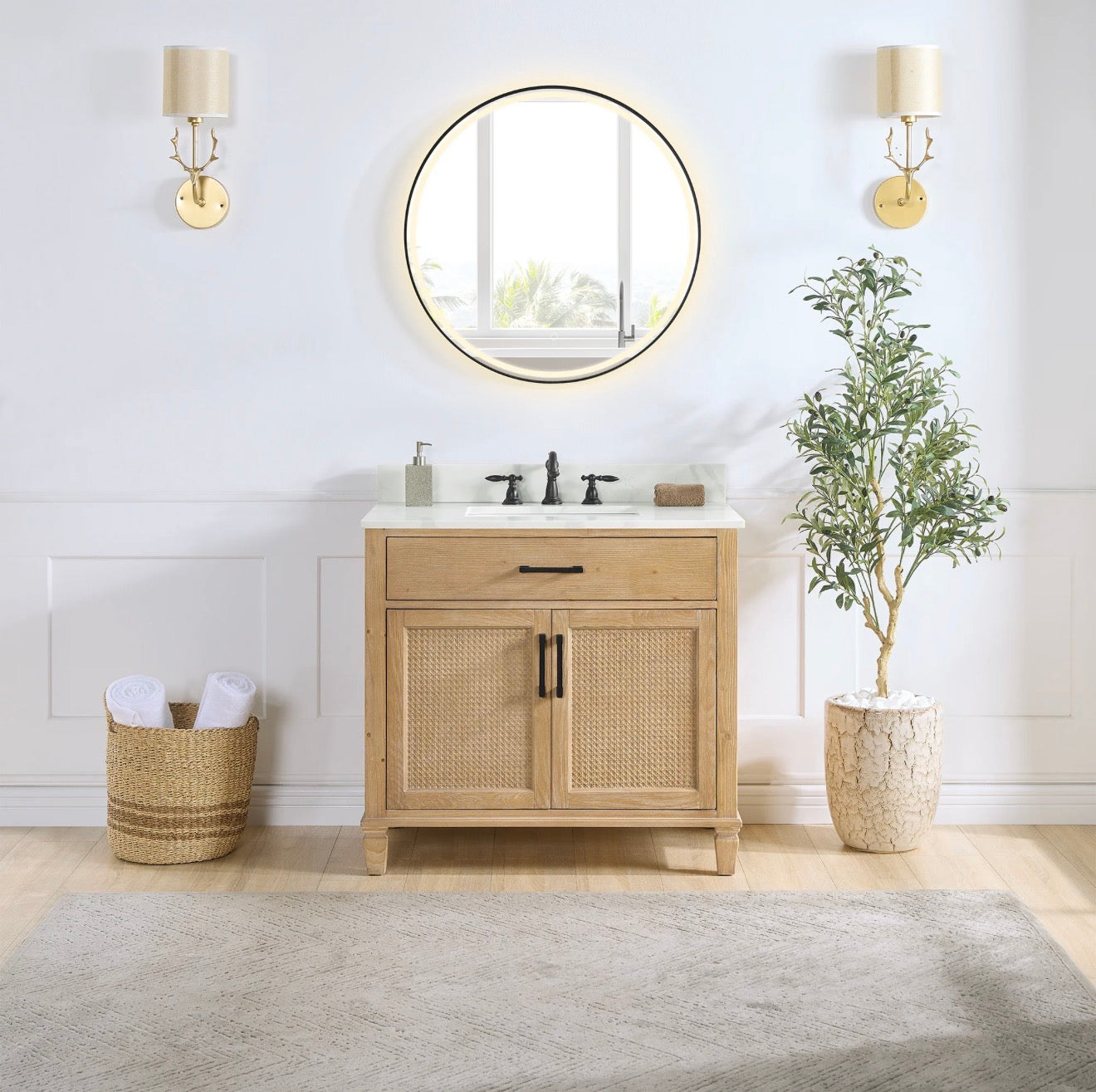 Altair Solana 36" Single Bathroom Vanity in Weathered Fir with Calacatta White Quartz Countertop