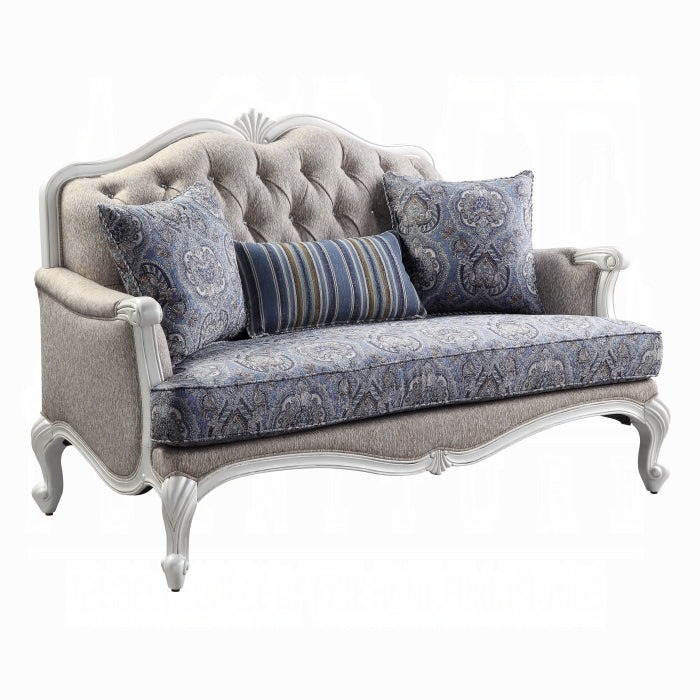 ACME  Fabric & White Ciddrenar Loveseat W/3 Pillows