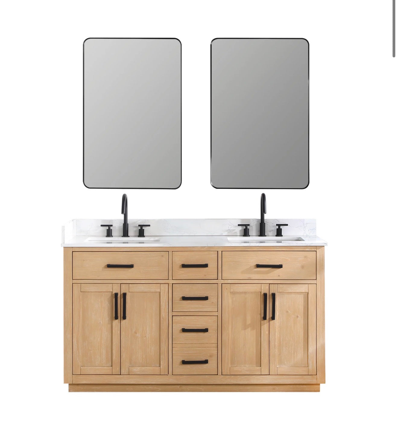 Altair Gavino 60" Double Bathroom Vanity in Light Brown with Grain White Engineered Stone Countertop without Mirror