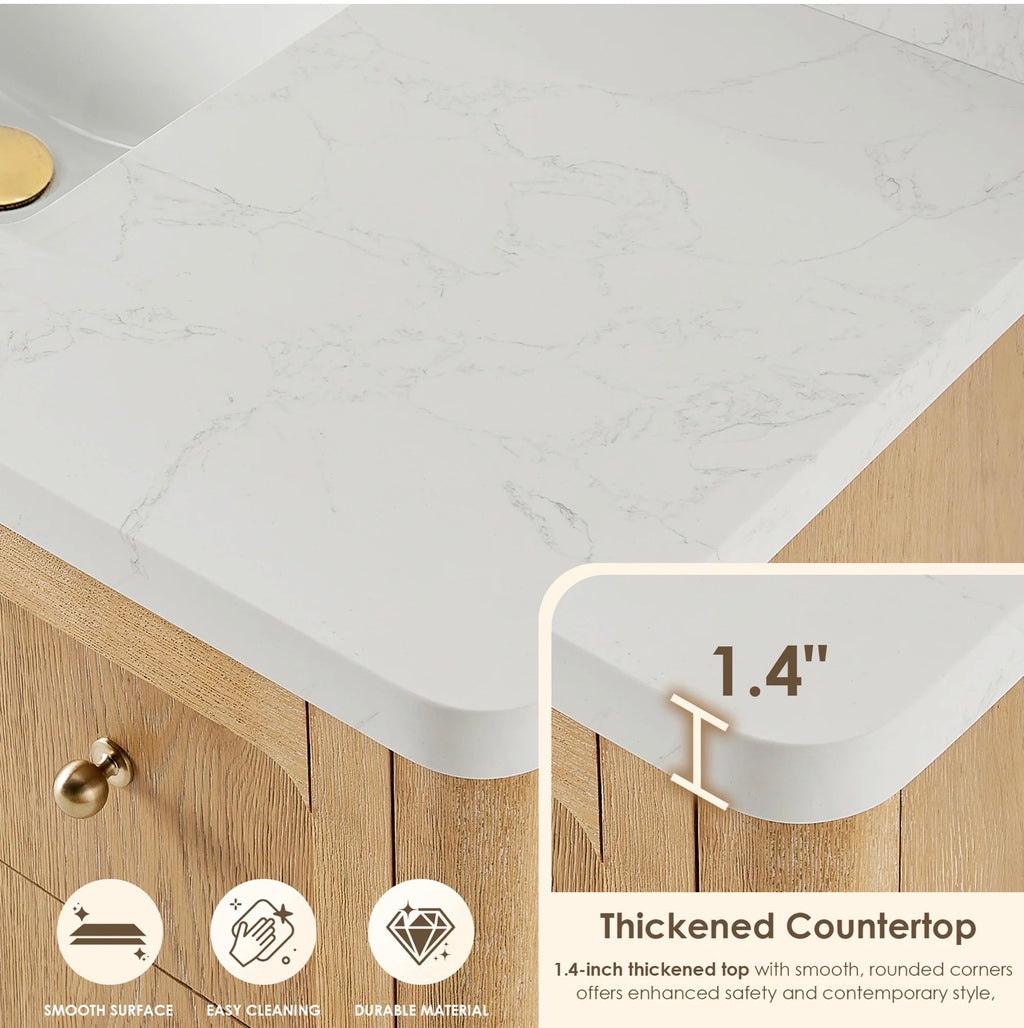 Altair Milner Bathroom Vanity in Brushed Oak with Grain White Engineered Stone Countertop without Mirror