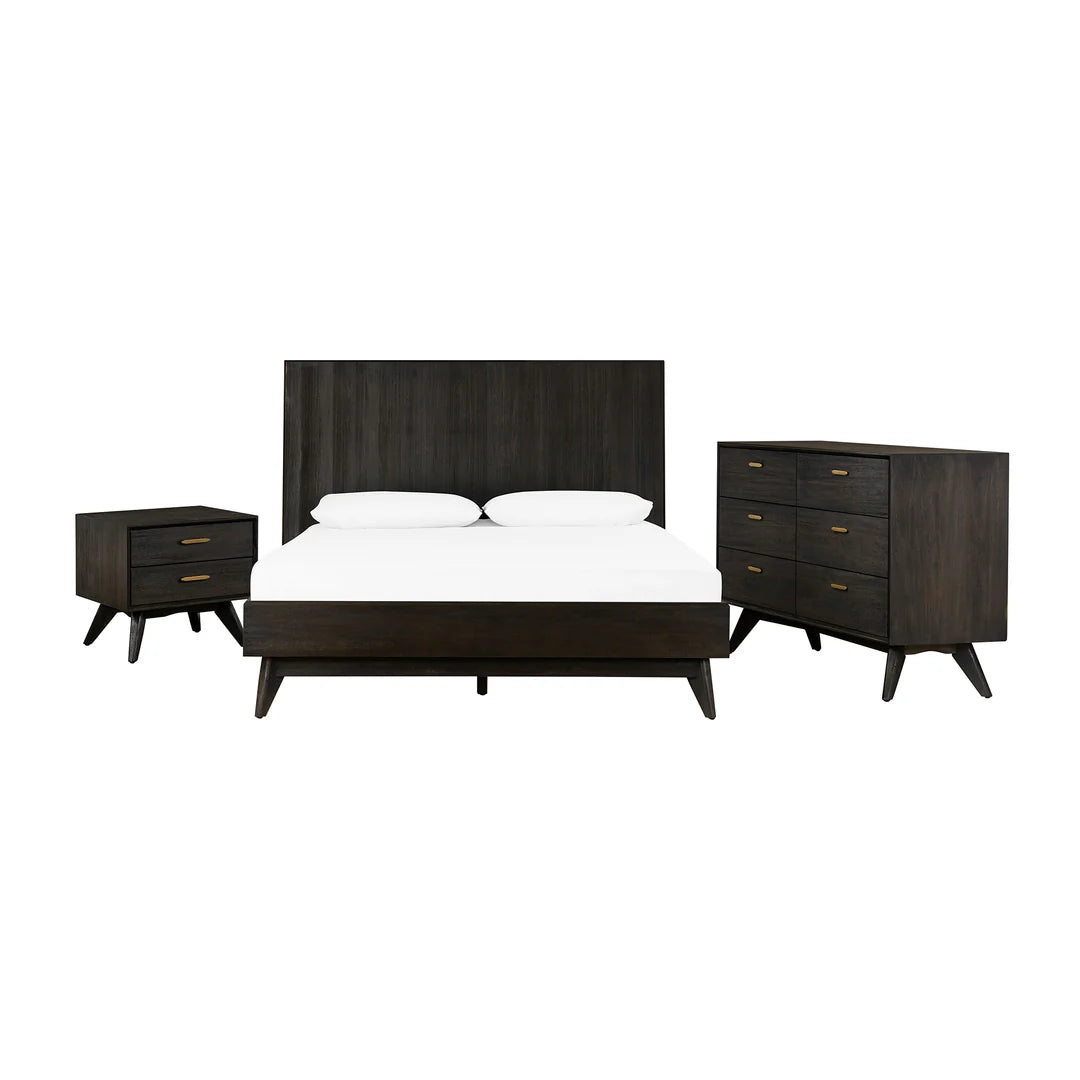 Armen Living Baly 3 Piece Acacia King or Queen Loft Bed and Nightstands Bedroom Set