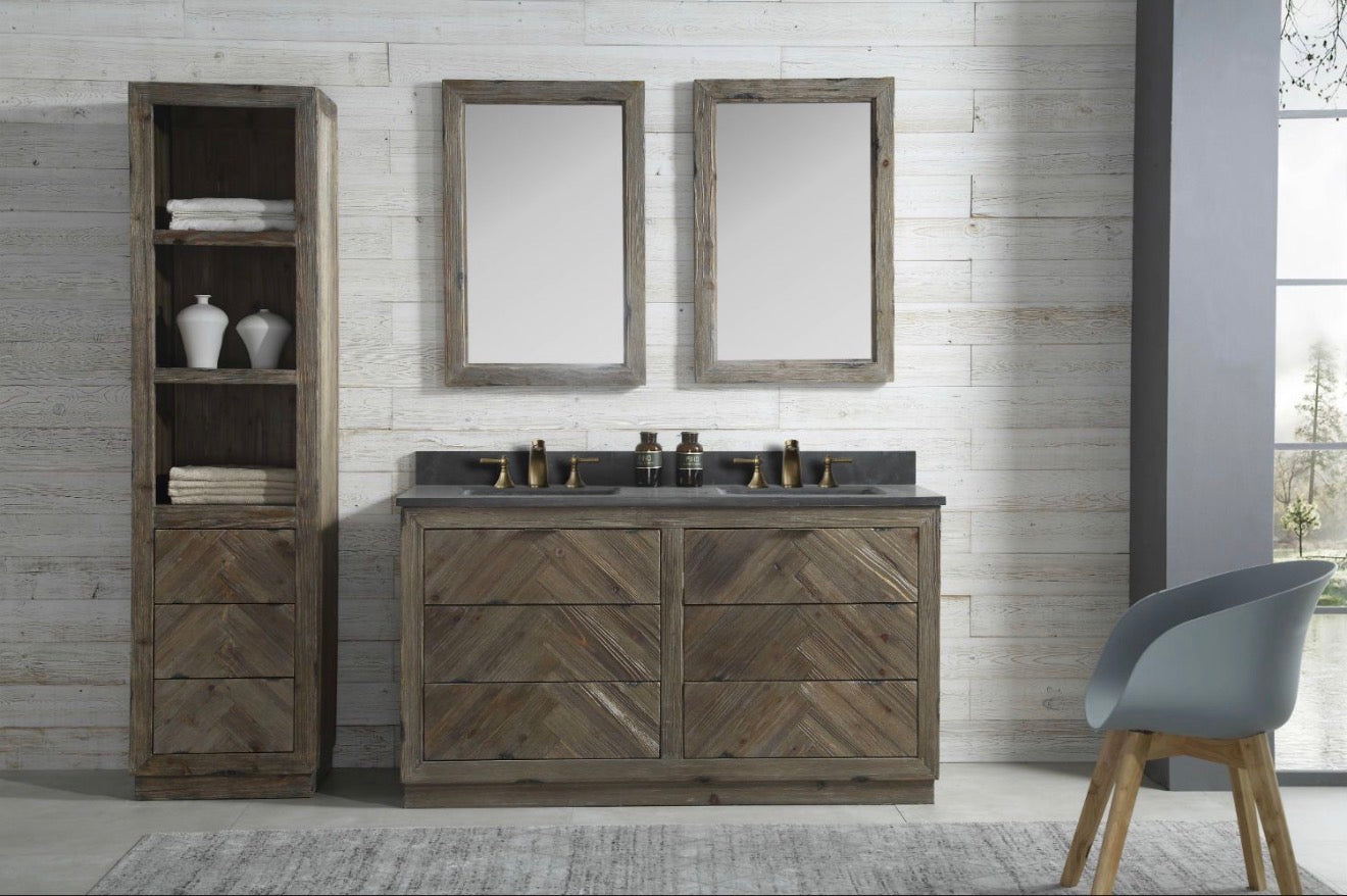 Legion Furniture Rustic Solid Wood Bathroom Vanity with Natural Moon Stone Top – No Faucet