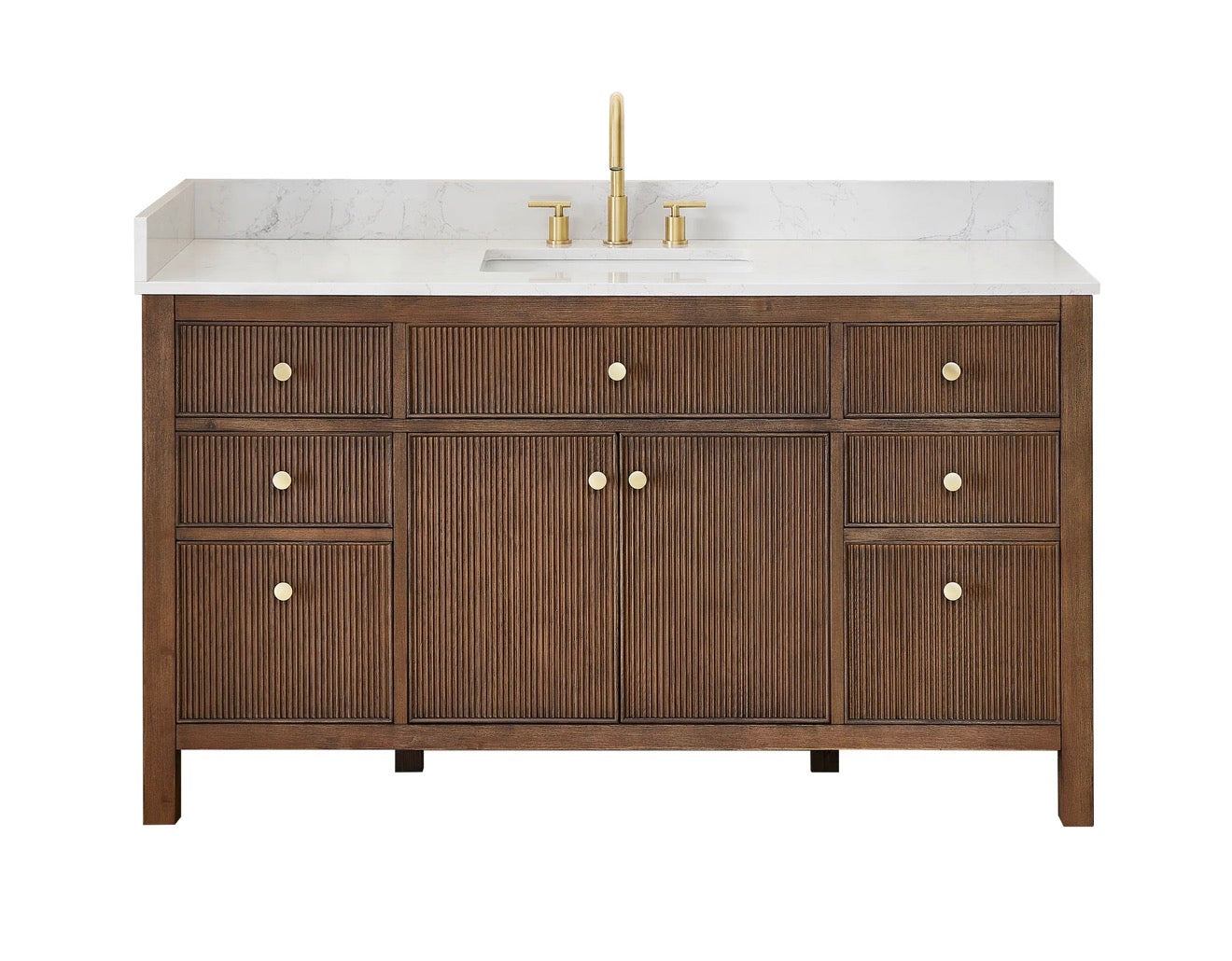 Altair Cerrito 60" Single Bathroom Vanity with Grain White Engineered Stone Countertop without Mirror