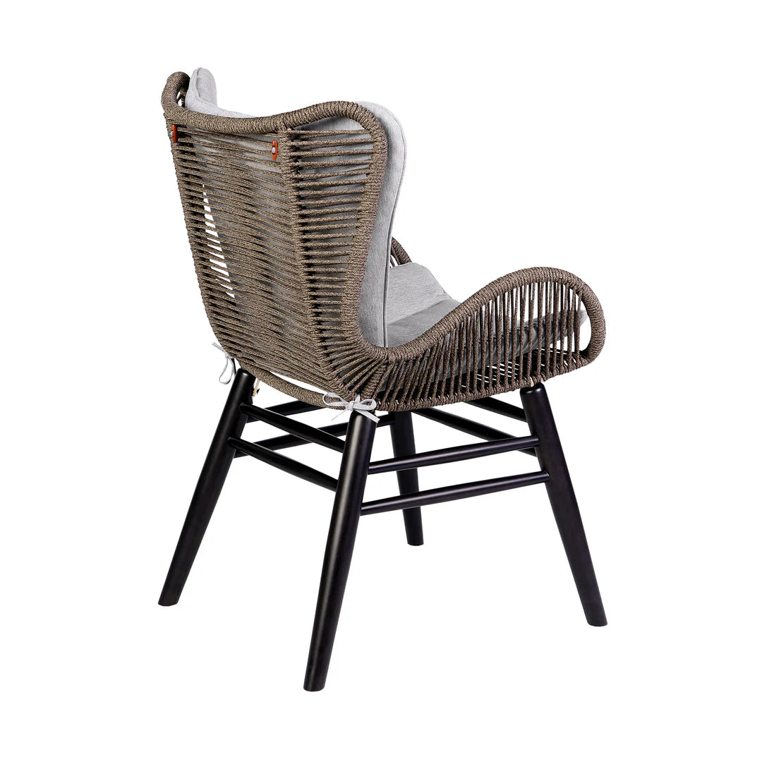 Armen Living Kylie and Mateo 5 Piece Outdoor Patio Dining Set in Eucalyptus Wood with Truffle Rope and Gray Cushions