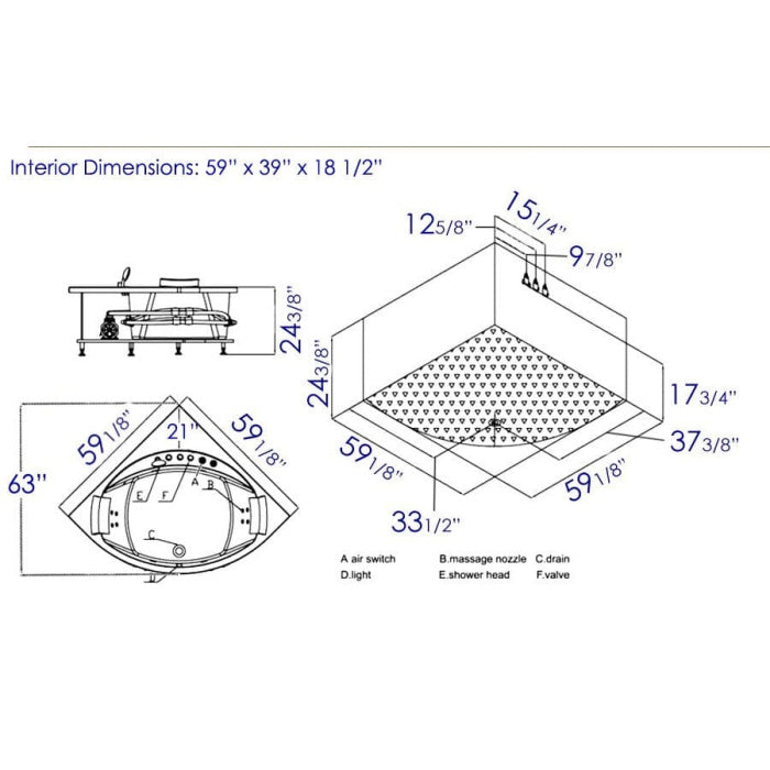 EAGO Rounded Modern Double Seat Corner Whirlpool Bath Tub with Fixtures