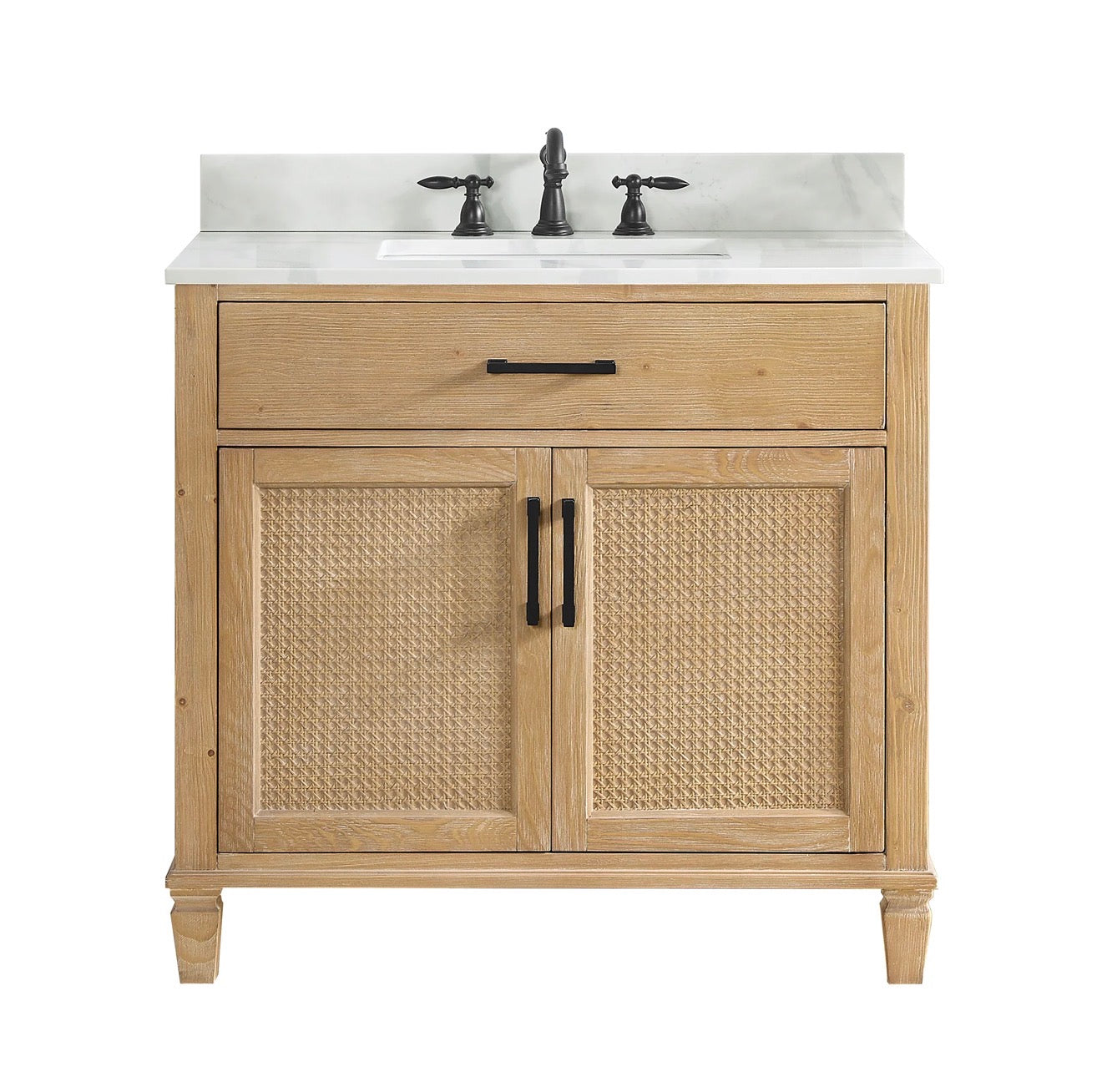 Altair Solana 36" Single Bathroom Vanity in Weathered Fir with Calacatta White Quartz Countertop
