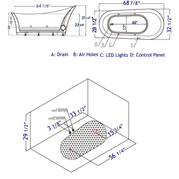 EAGO 6 Foot White Free Standing Air Bubble Bathtub