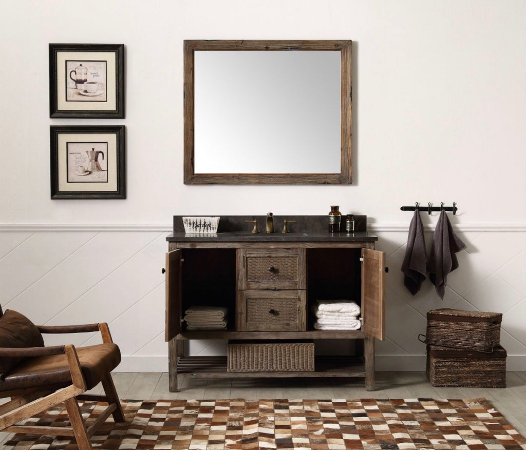 Legion Furniture Solid Wood Bathroom Vanity with Natural Moon Stone Top – Brown Rustic (36", 48", 60")