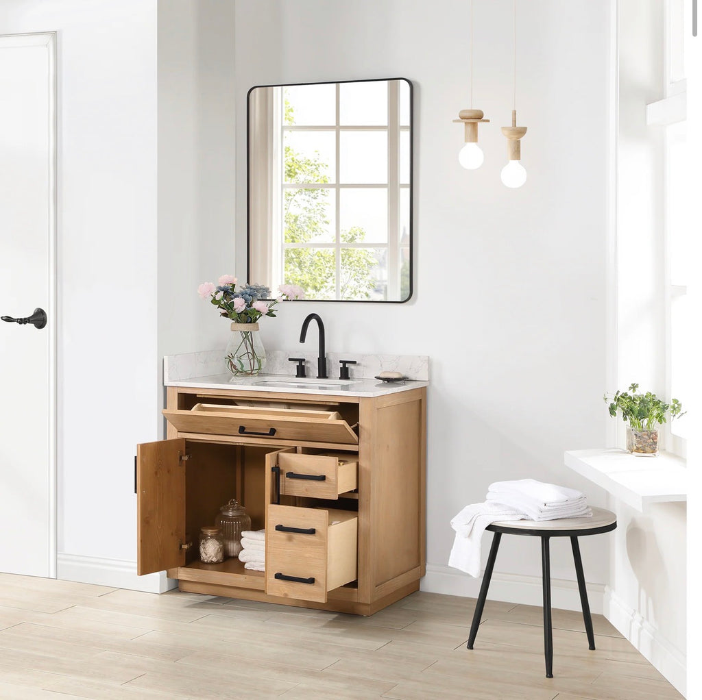 Altair  Gavino 36" Single Bathroom Vanity with Grain White Engineered Stone Countertop