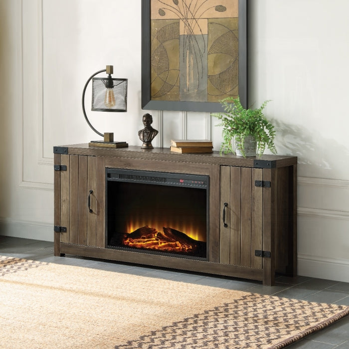 ACME Rustic Oak Finish Tobias Fireplace