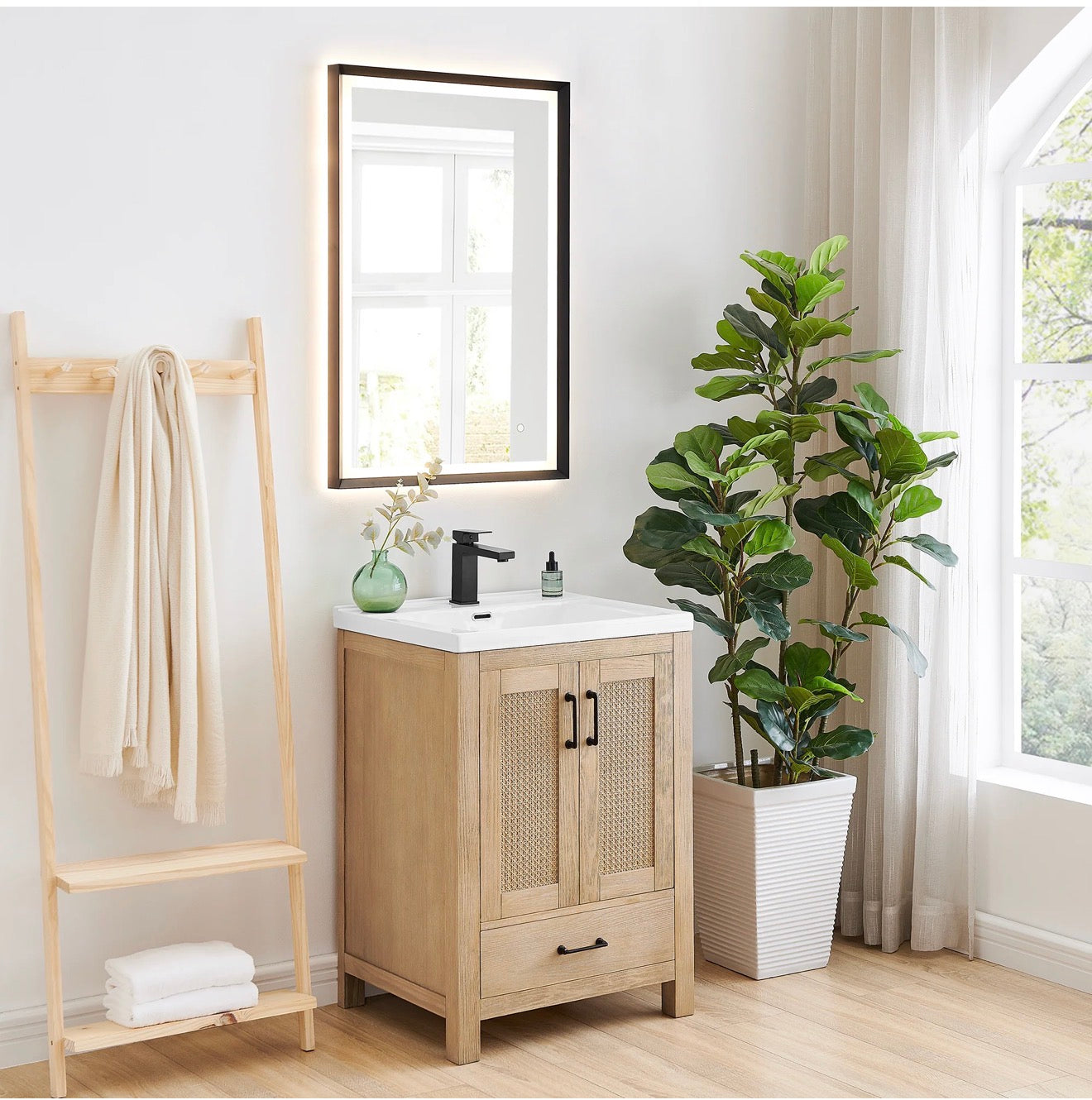 Altair Bondi single Bathroom Vanity in Light Brown with white artificial Drop-in Sink without mirror