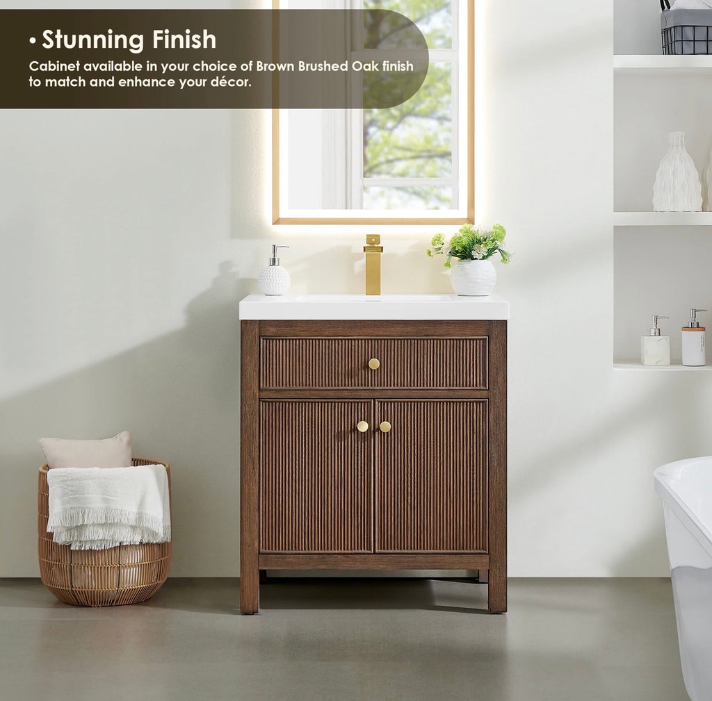 Altair Cerrito 30” single bathroom vanity with white Engineered stone integrated sink without mirror