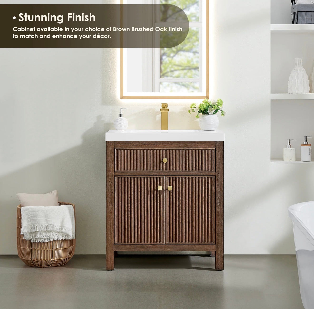 Altair Cerrito 30” single bathroom vanity with white Engineered stone integrated sink without mirror