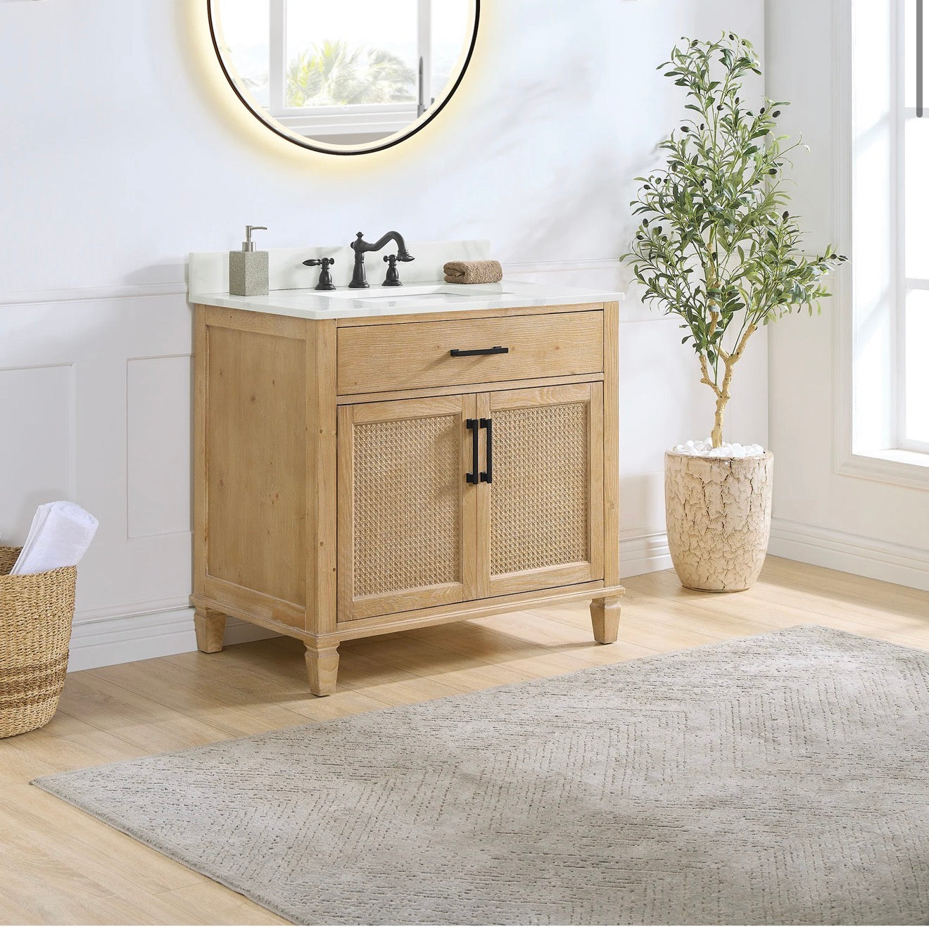 Altair Solana 36" Single Bathroom Vanity in Weathered Fir with Calacatta White Quartz Countertop