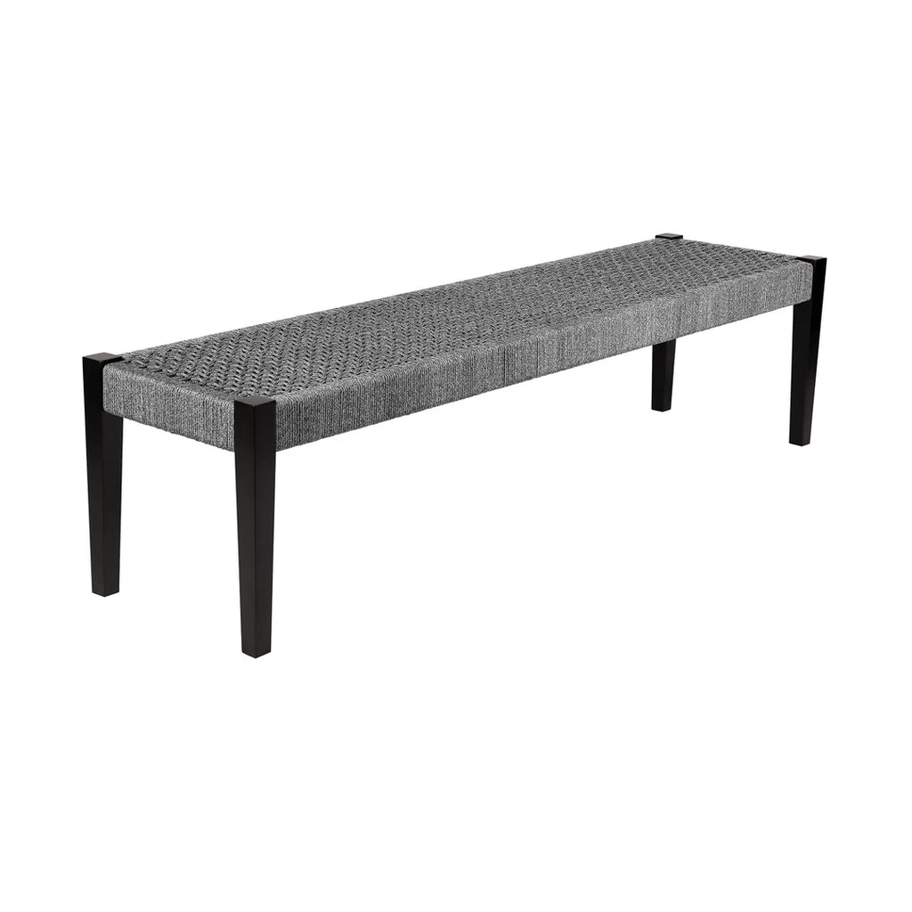 Armen Living Frinton Ditas and Rhett 6 Piece Outdoor Dining Set with Dark Eucalyptus Wood and Gray Rope and Cushions