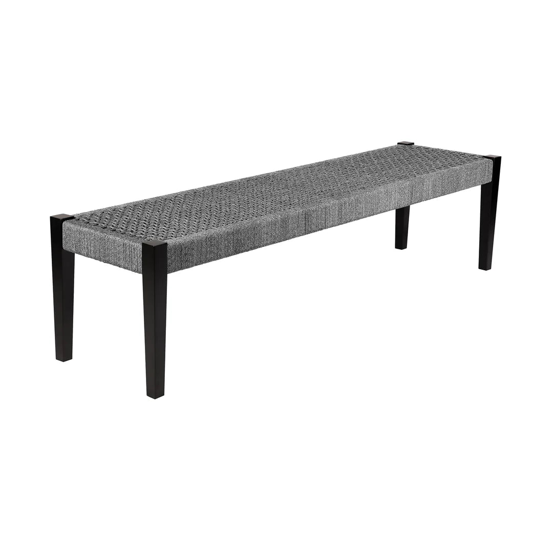 Armen Living Frinton Ditas and Rhett 6 Piece Outdoor Dining Set with Dark Eucalyptus Wood and Gray Rope and Cushions