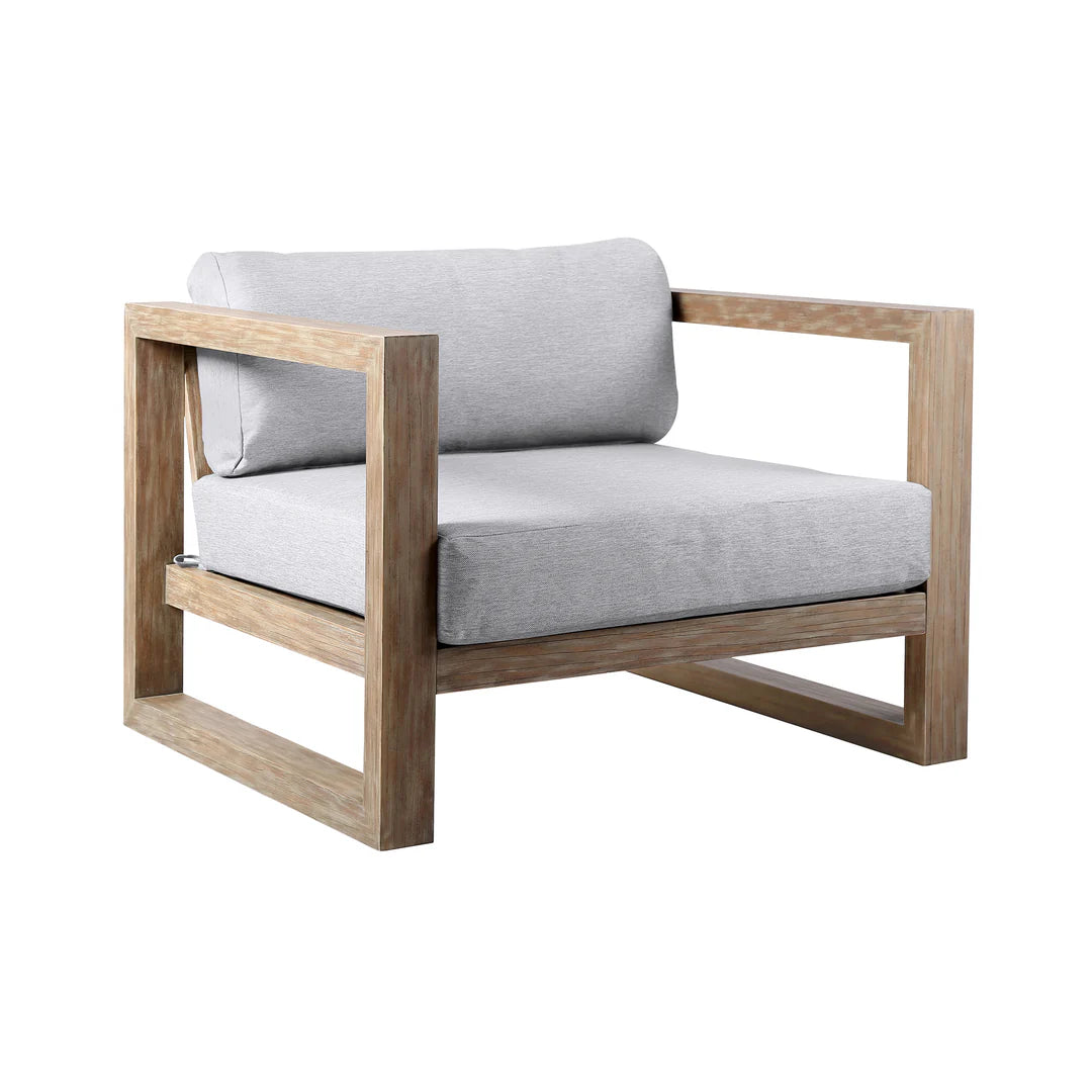 Armen Living Paradise Outdoor Light Eucalyptus Wood Lounge Chair with Gray Cushions