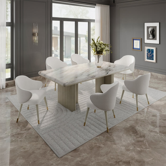 ACME Natural Marble Top & Gray Oak Charity Dining Table