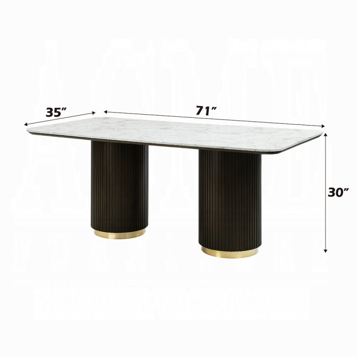 ACME Clayten Dining Table w/ White NaturalMarble Top & Espresso