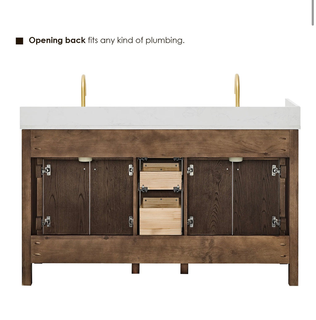 Altair Cerrito 60" Single Bathroom Vanity with Grain White Engineered Stone Countertop without Mirror