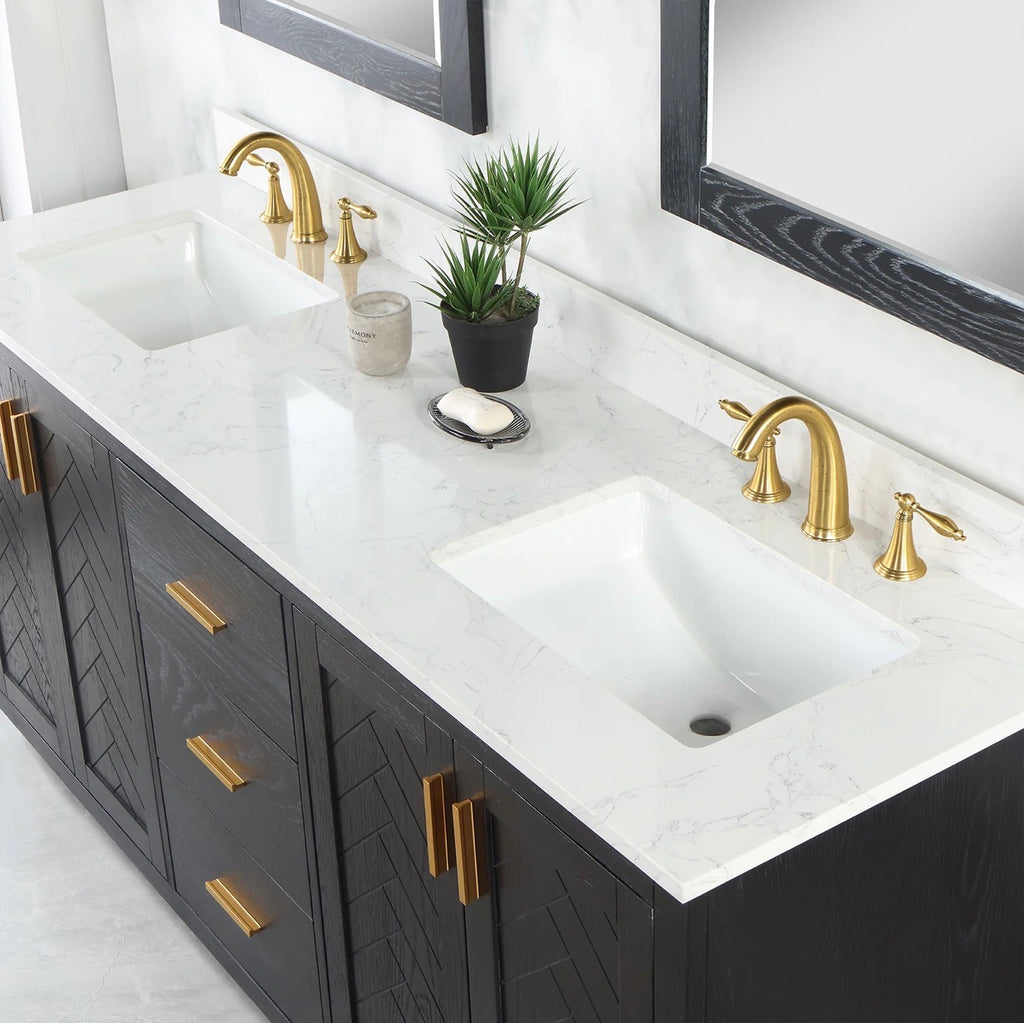 Altair Gazsi 72" Double Bathroom Vanity Set with Grain White Engineered Stone Countertop