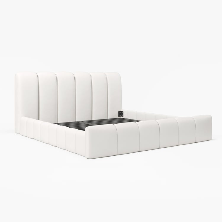 Humply Modern Leather Wingback King Bed Frame with Upholstered Headboard