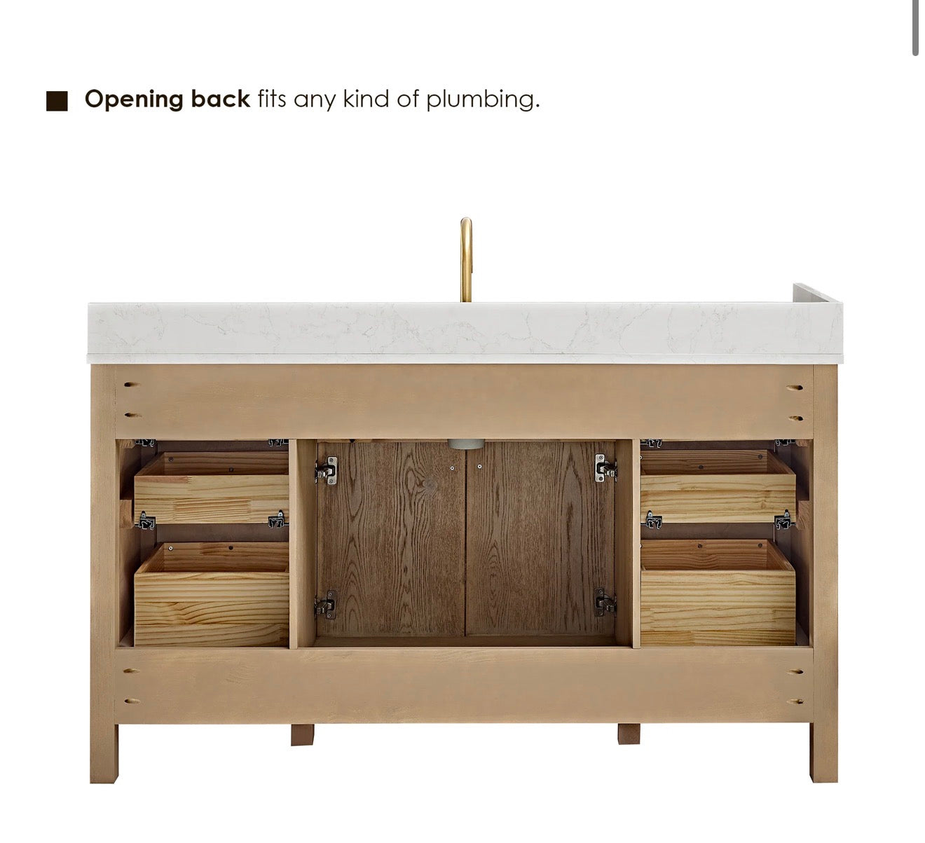 Altair Cerrito 60" Single Bathroom Vanity with Grain White Engineered Stone Countertop without Mirror