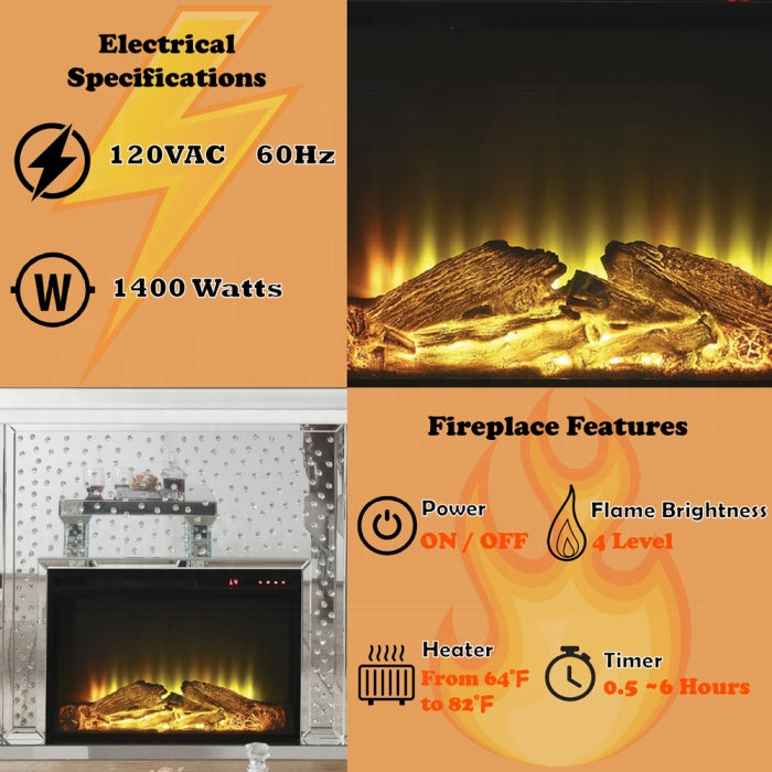 ACME Mirrored & Faux Crystals Nysa Fireplace