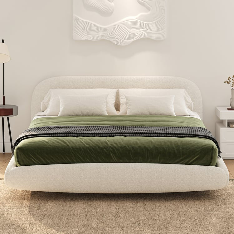 King Size Bouclé Upholstered Floating Bed Frame with Motion Sensor LED Lights