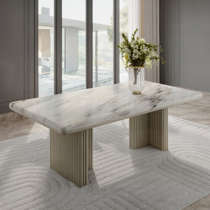 ACME Natural Marble Top & Gray Oak Charity Dining Table