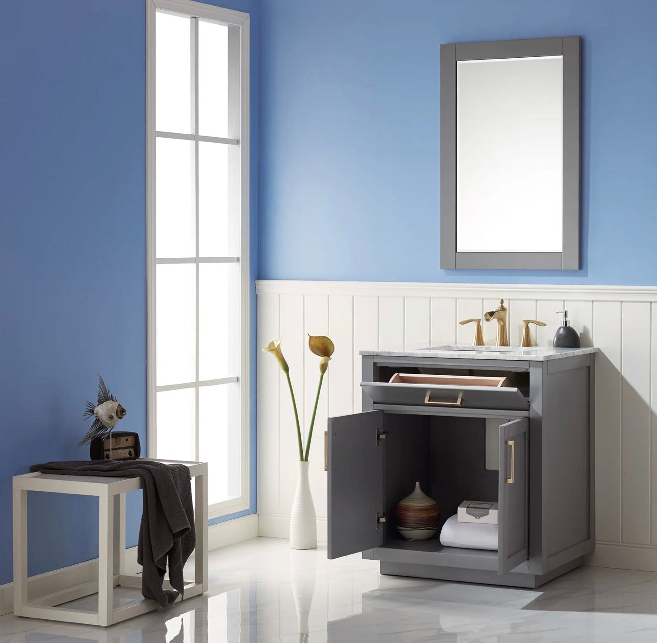 Altair Ivy 30" Single Bathroom Vanity Set and Carrara Marble Countertop