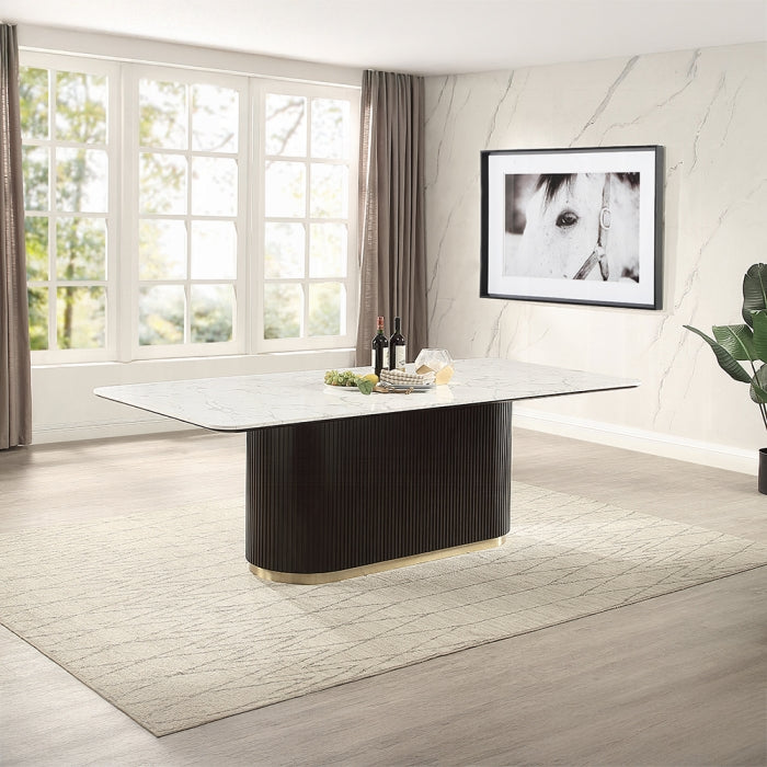 ACME Engineering Marble Top & Espresso Clayten Dining Table w/Marble Top