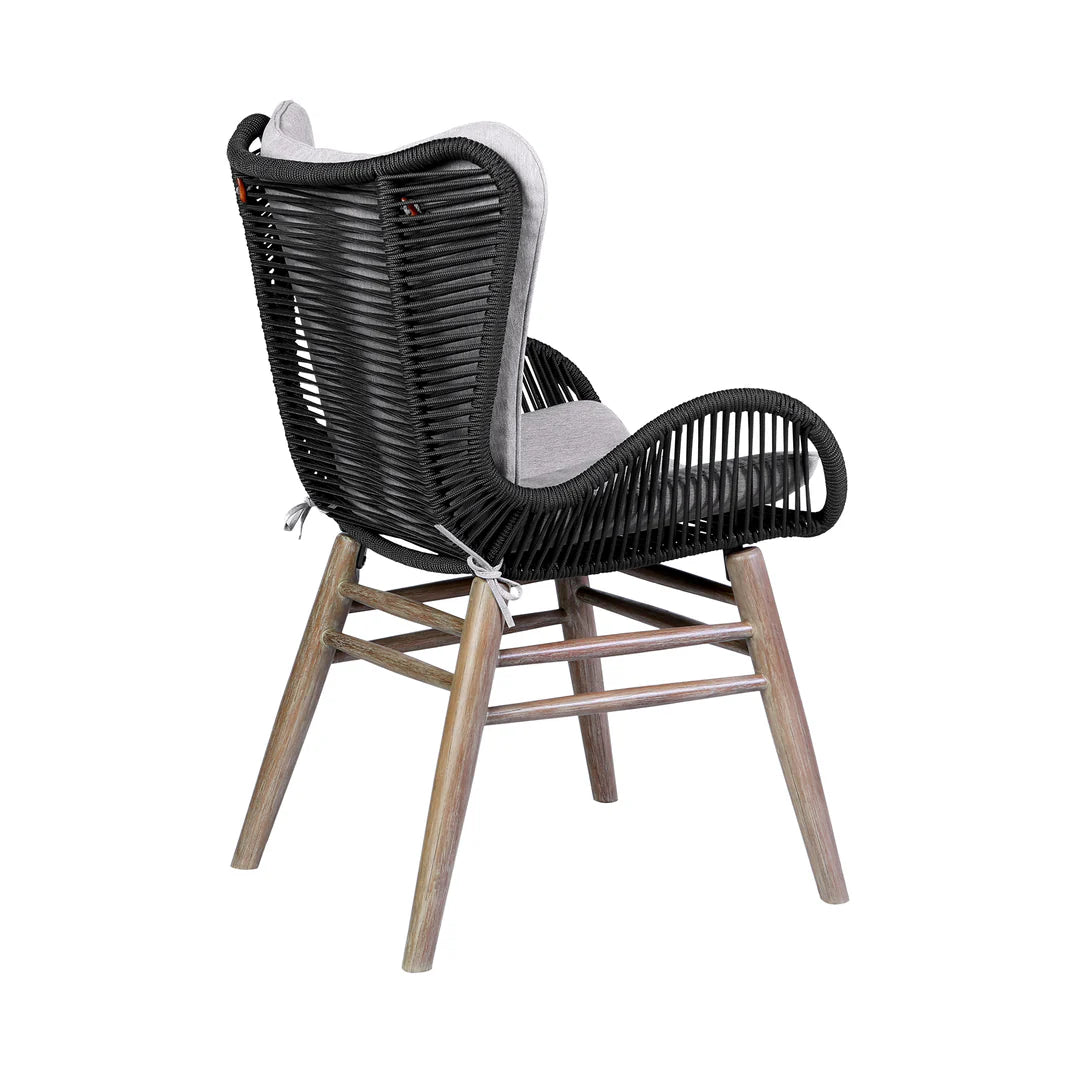 Armen Living Kylie and Mateo 5 Piece Outdoor Patio Dining Set in Eucalyptus Wood with Truffle Rope and Gray Cushions