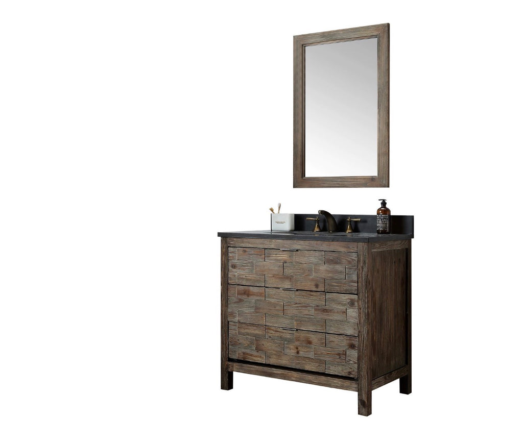 Legion Furniture 36" Rustic Solid Wood Bathroom Vanity with Moon Stone Marble Top – No Faucet