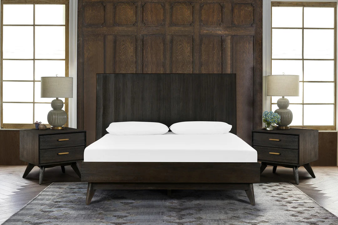 Armen Living Baly 3 Piece Acacia King or Queen Loft Bed and Nightstands Bedroom Set