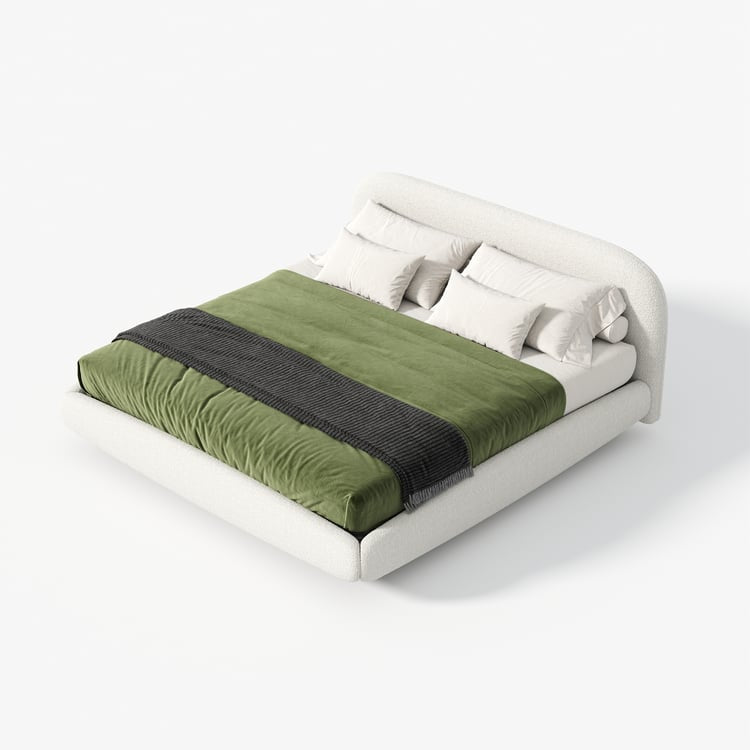 King Size Bouclé Upholstered Floating Bed Frame with Motion Sensor LED Lights