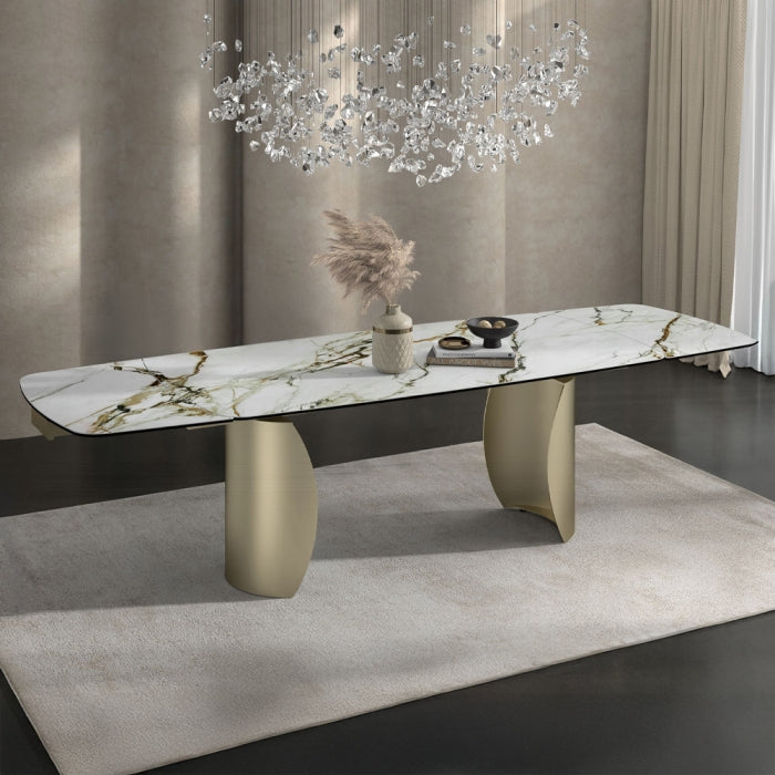 ACME Ceramic Top & Golden Champagne Finish Cora Dining Table