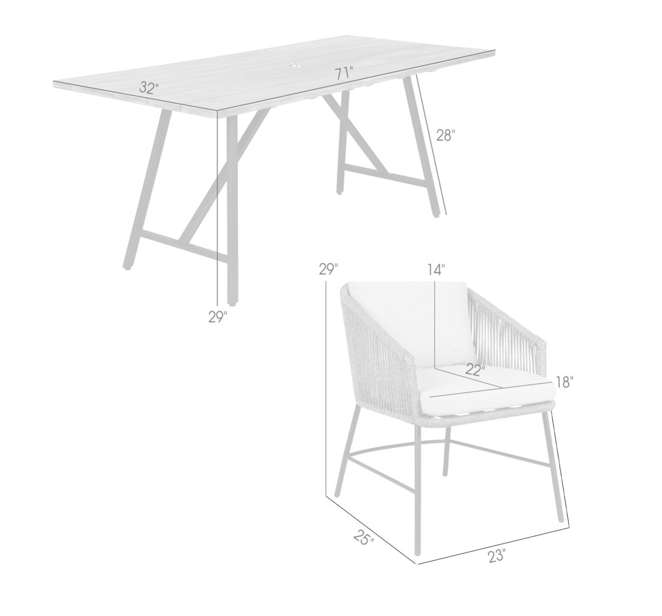Armen Living Frinton and Ditas 5 Piece Dining Set in Dark Eucalyptus and Metal with Gray Rope