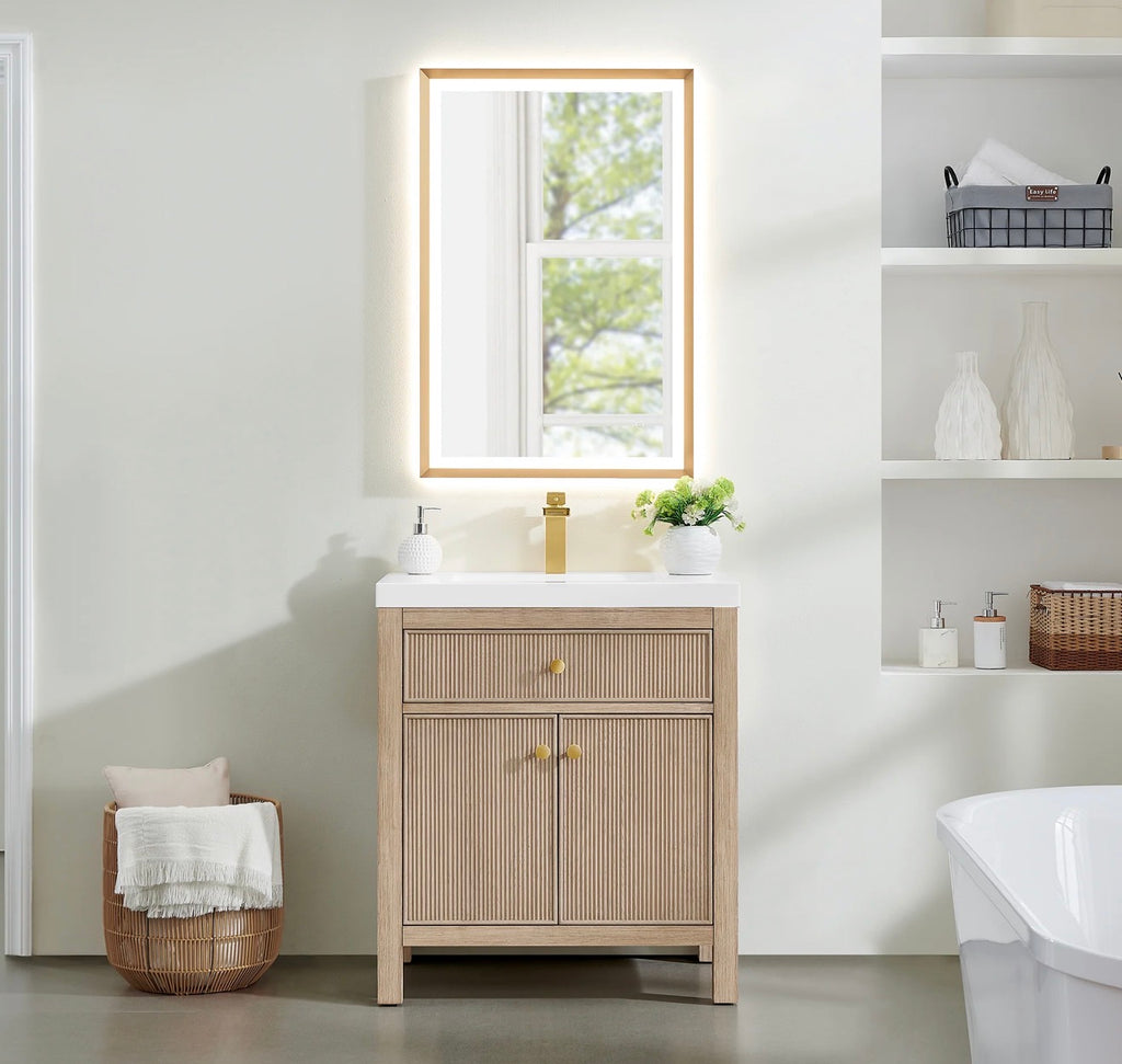 Altair Cerrito 30” single bathroom vanity with white Engineered stone integrated sink without mirror